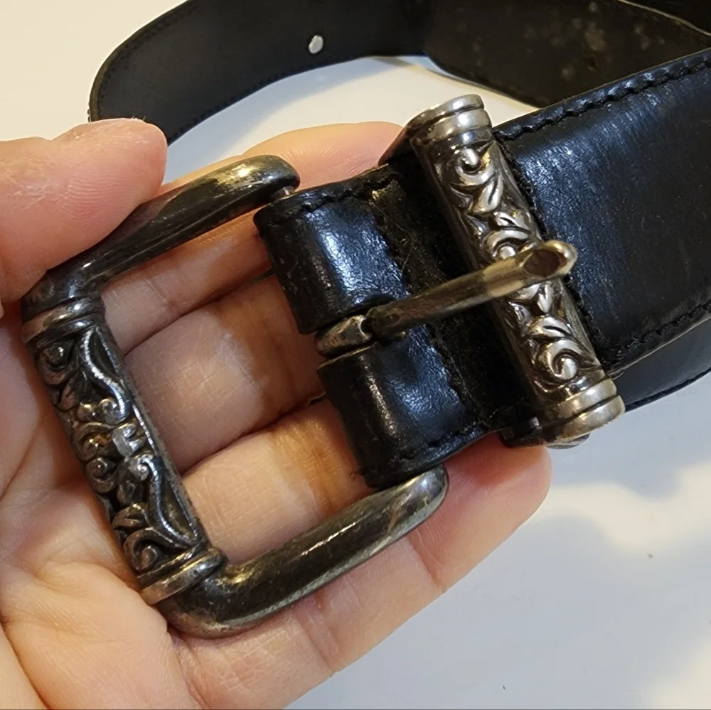 FOSSIL Black Leather Belt with Silver Buckle Size M